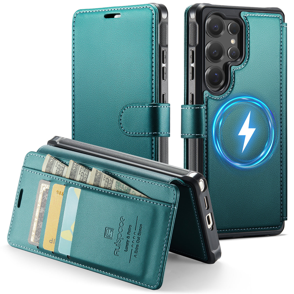 AUTSPACE for Samsung Galaxy S26 Ultra A15 Case RFID Blocking Wallet Leather Magnetic Phone Cover