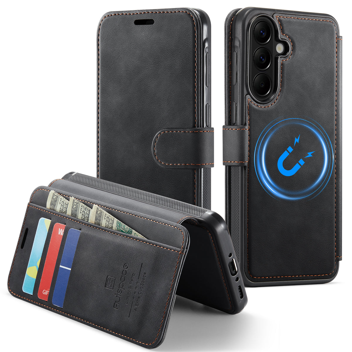 AUTSPACE for Samsung Galaxy A37 5G A15 Case RFID Blocking Wallet Leather Magnetic Phone Cover
