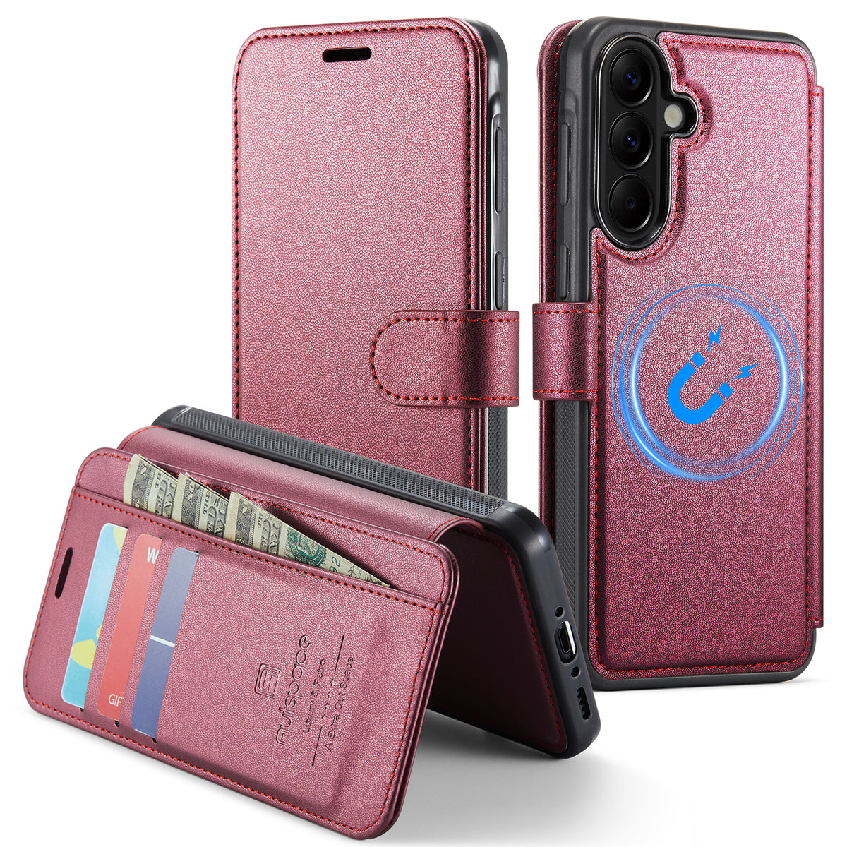 AUTSPACE for Samsung Galaxy A37 5G A15 Case RFID Blocking Wallet Leather Magnetic Phone Cover