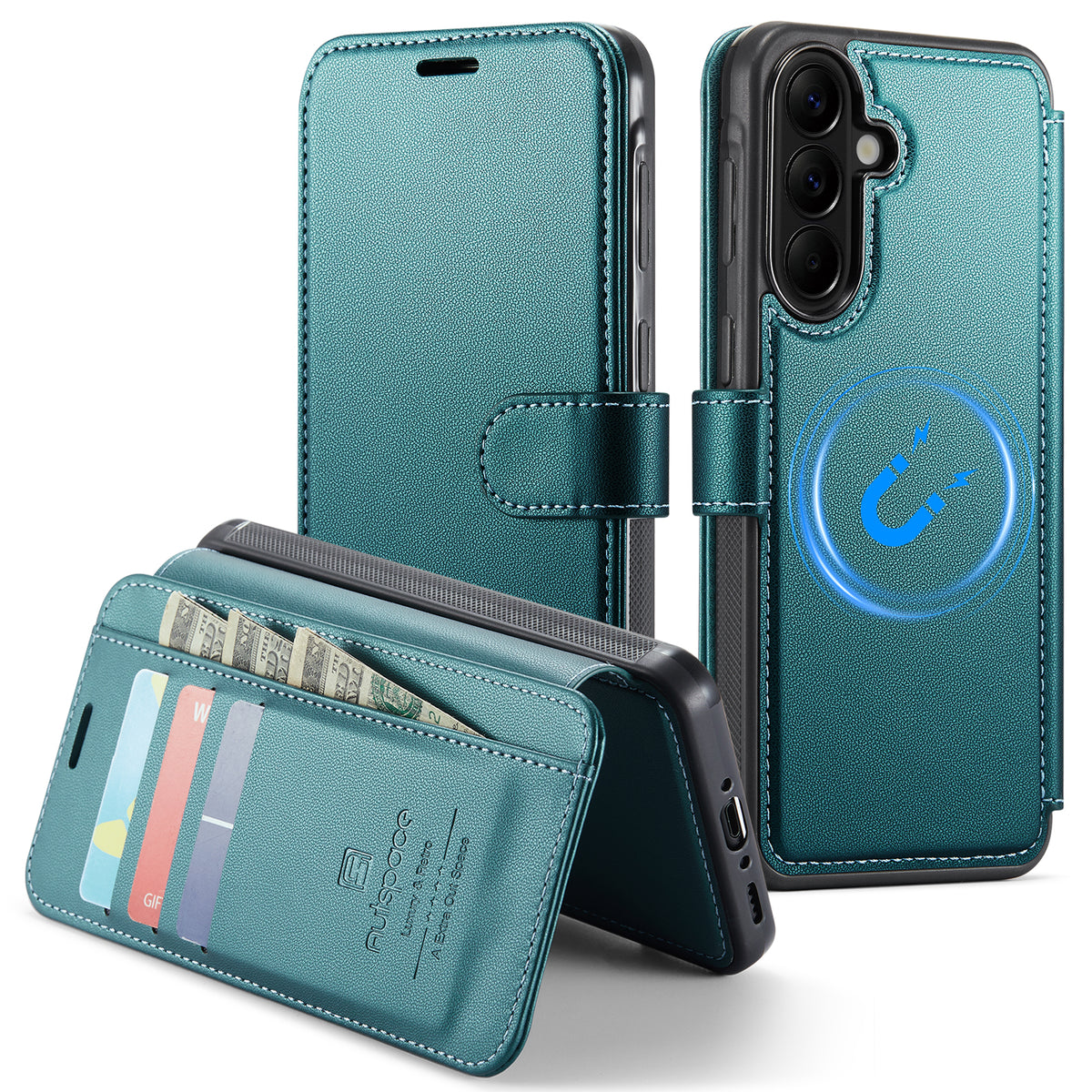 AUTSPACE for Samsung Galaxy A37 5G A15 Case RFID Blocking Wallet Leather Magnetic Phone Cover