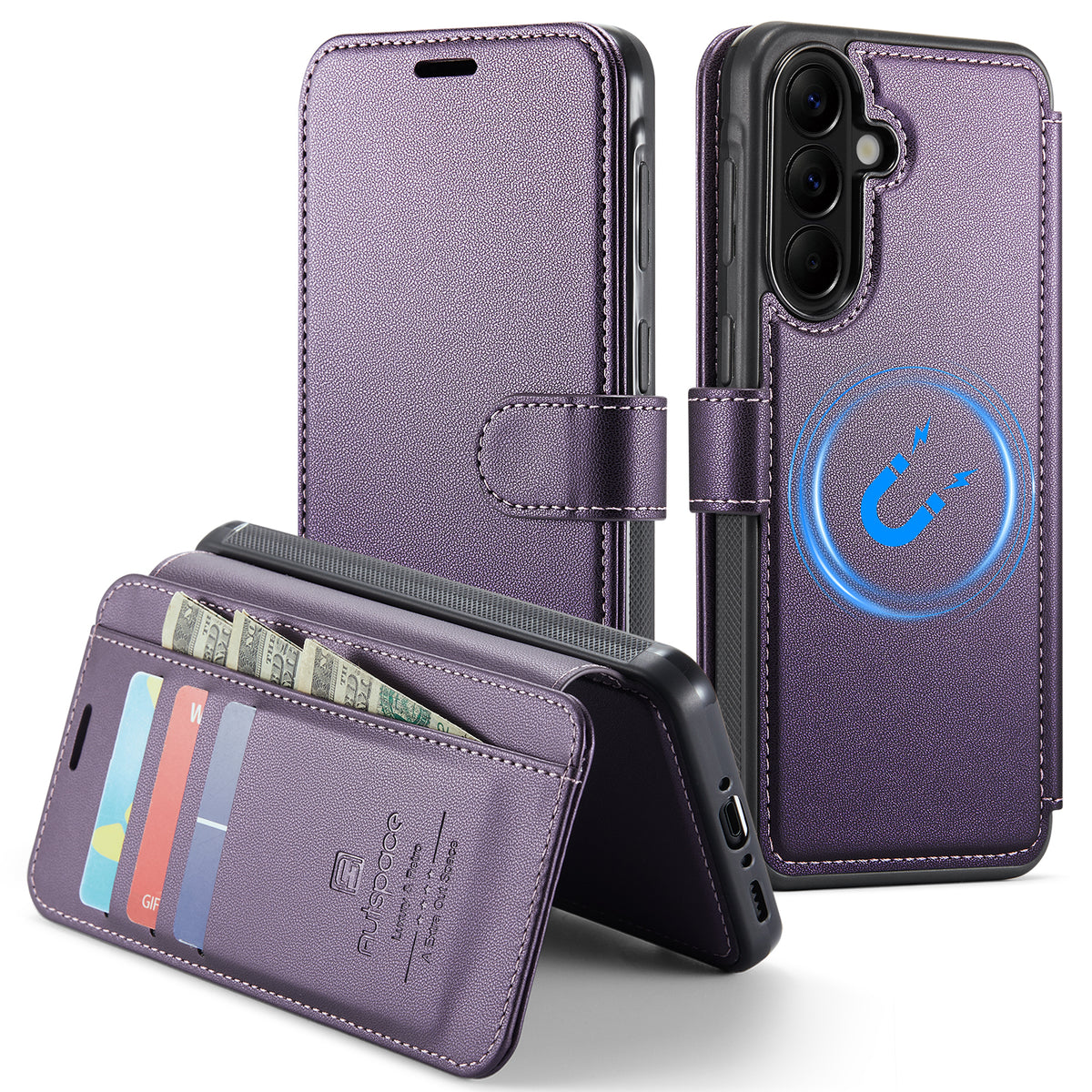 AUTSPACE for Samsung Galaxy A37 5G A15 Case RFID Blocking Wallet Leather Magnetic Phone Cover