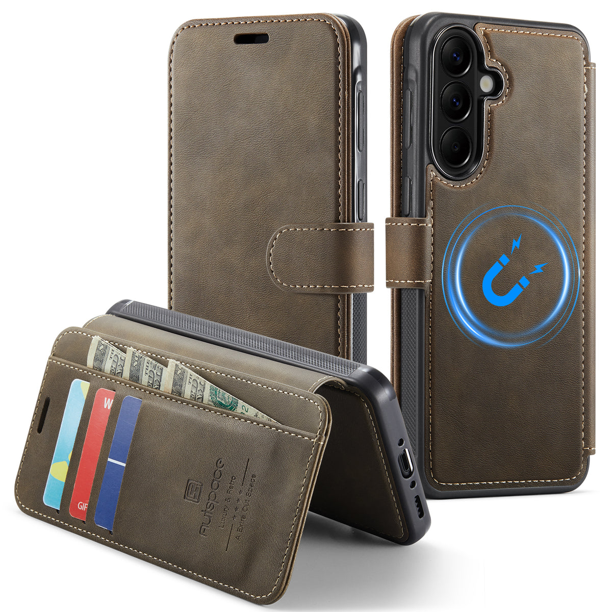 AUTSPACE for Samsung Galaxy A56 5G A15 Case RFID Blocking Wallet Leather Magnetic Phone Cover