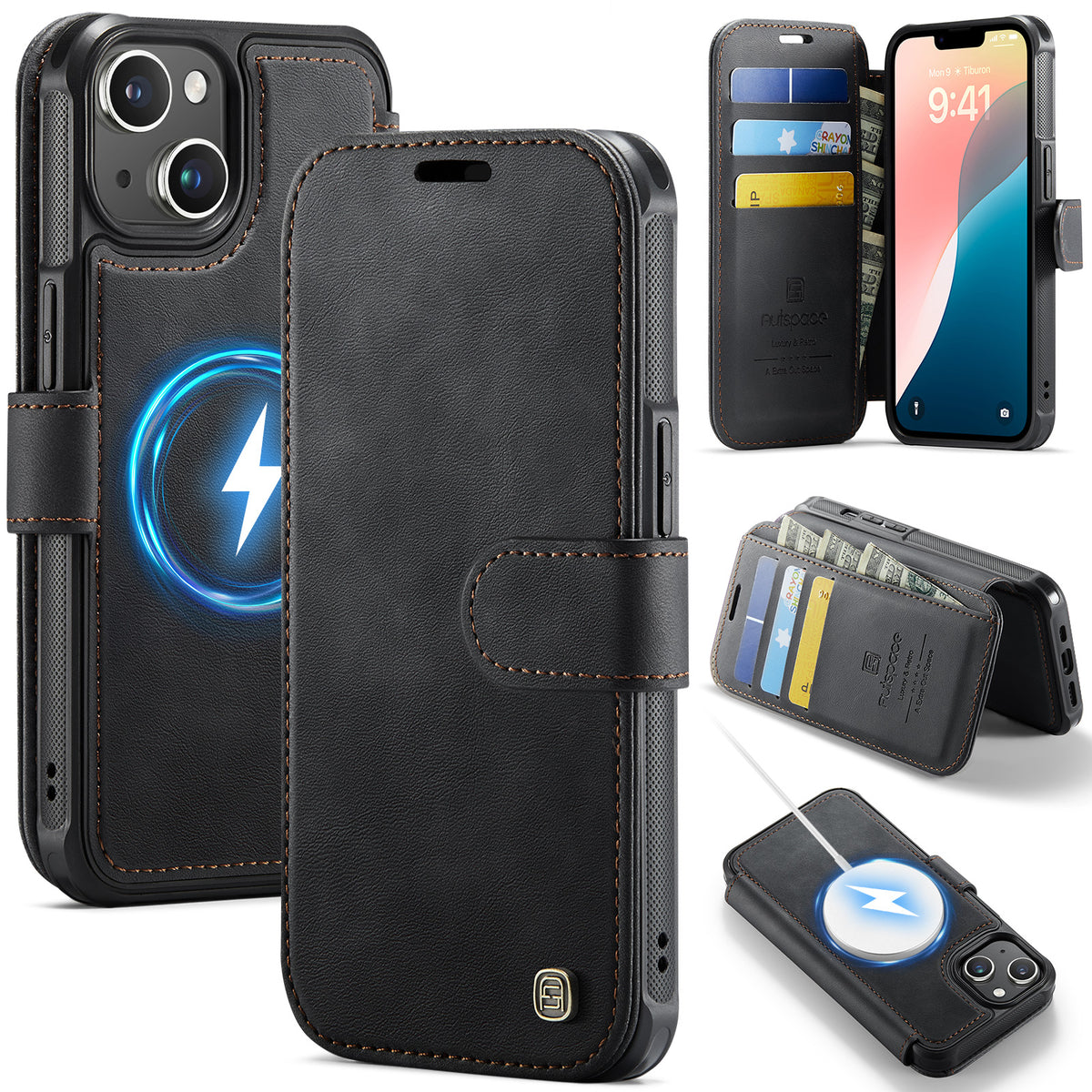 AUTSPACE til iPhone 14 A15 Cover RFID-blokerende pung læder magnetisk telefoncover
