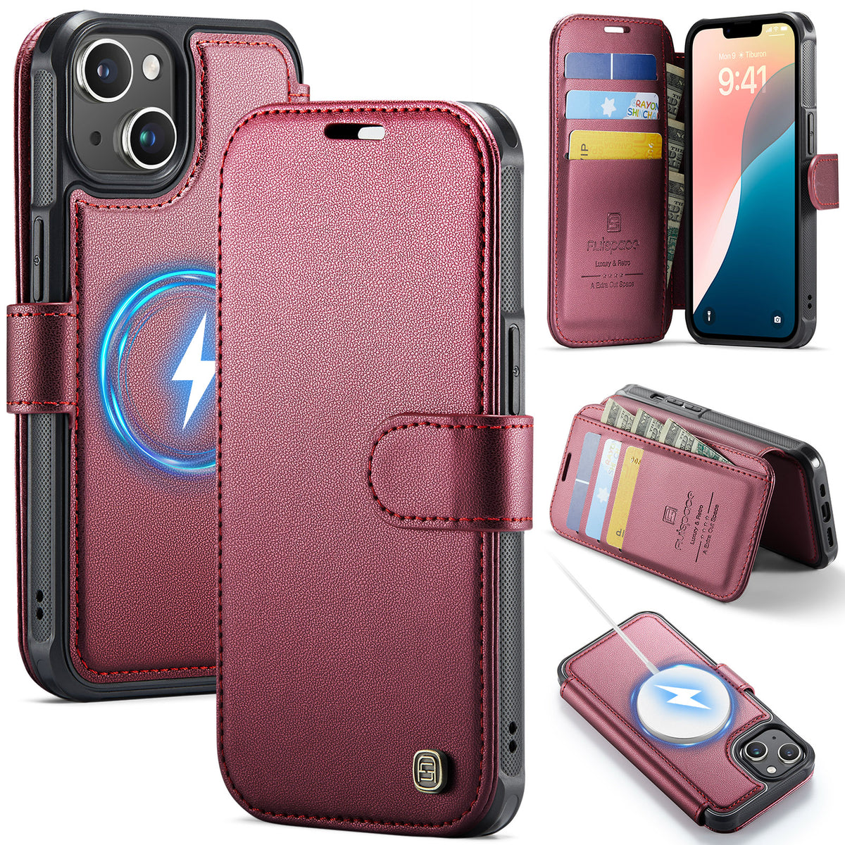AUTSPACE til iPhone 14 A15 Cover RFID-blokerende pung læder magnetisk telefoncover