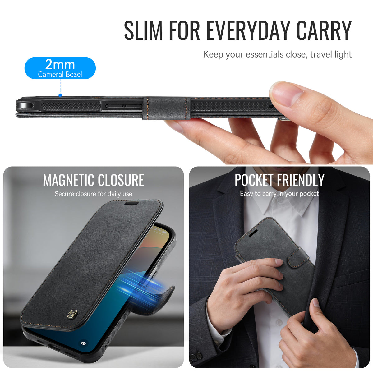 AUTSPACE til iPhone 15 A15 cover RFID-blokerende pung læder magnetisk telefoncover