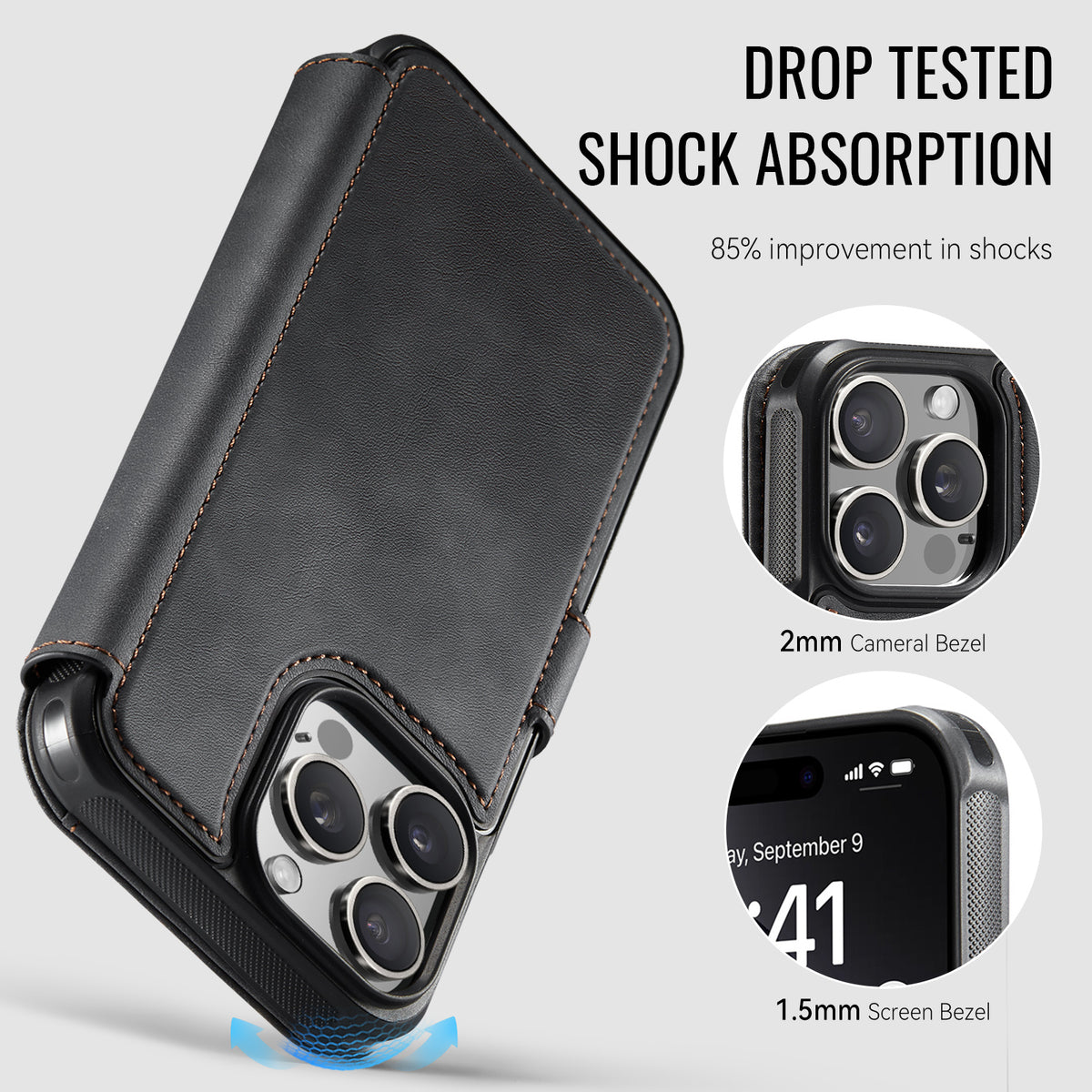 AUTSPACE for iPhone 16 Pro Max A15 Case RFID Blocking Wallet Leather Magnetic Phone Cover