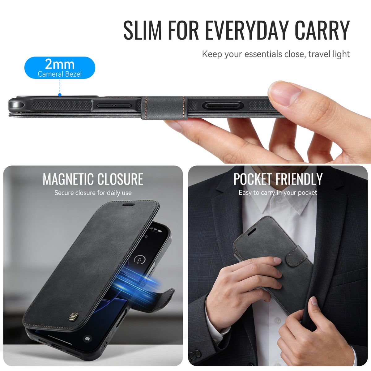 AUTSPACE for iPhone 16 Pro Max A15 Case RFID Blocking Wallet Leather Magnetic Phone Cover