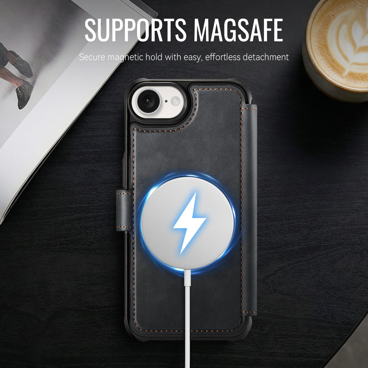 AUTSPACE for iPhone 17th / iPhone 16th A15 Case RFID Blocking Wallet Leather Magnetic Phone Cover