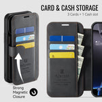 AUTSPACE for iPhone 13 Pro A15 Case RFID Blocking Wallet Leather Magnetic Phone Cover