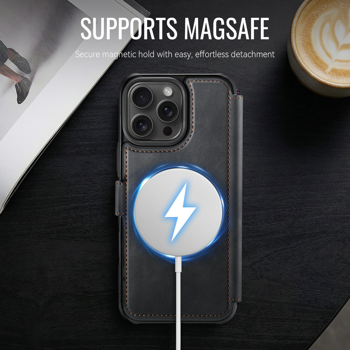 AUTSPACE for iPhone 13 Pro A15 Case RFID Blocking Wallet Leather Magnetic Phone Cover