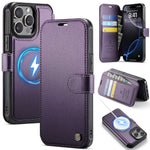 AUTSPACE for iPhone 13 Pro A15 Case RFID Blocking Wallet Leather Magnetic Phone Cover