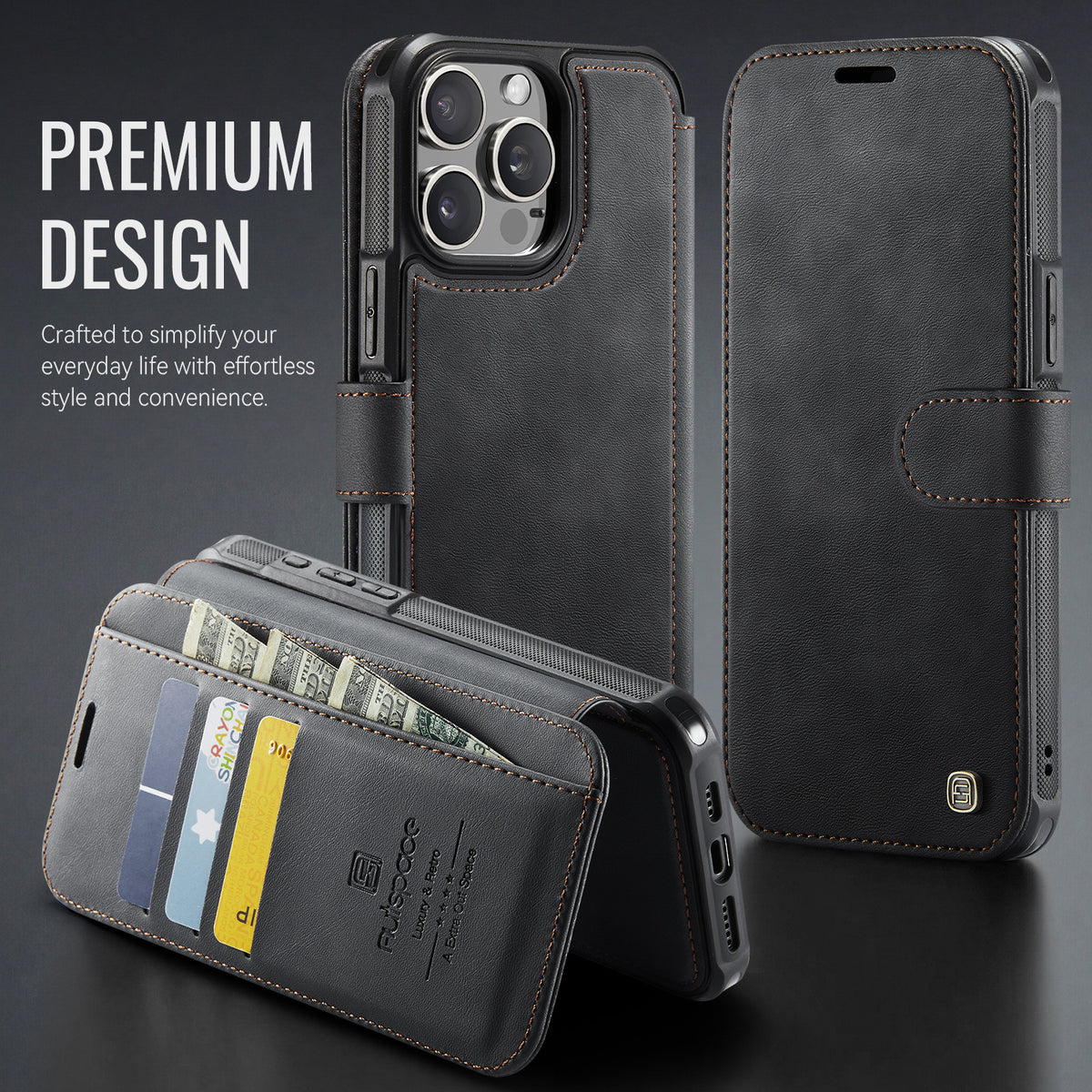 AUTSPACE for iPhone 13 Pro Max A15 Case RFID Blocking Wallet Leather Magnetic Phone Cover