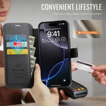 AUTSPACE for iPhone 13 Pro Max A15 Case RFID Blocking Wallet Leather Magnetic Phone Cover