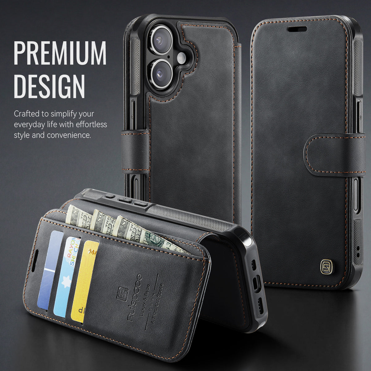 AUTSPACE till iPhone 17 A15-skal RFID-blockerande plånboksfodral i läder med magnet