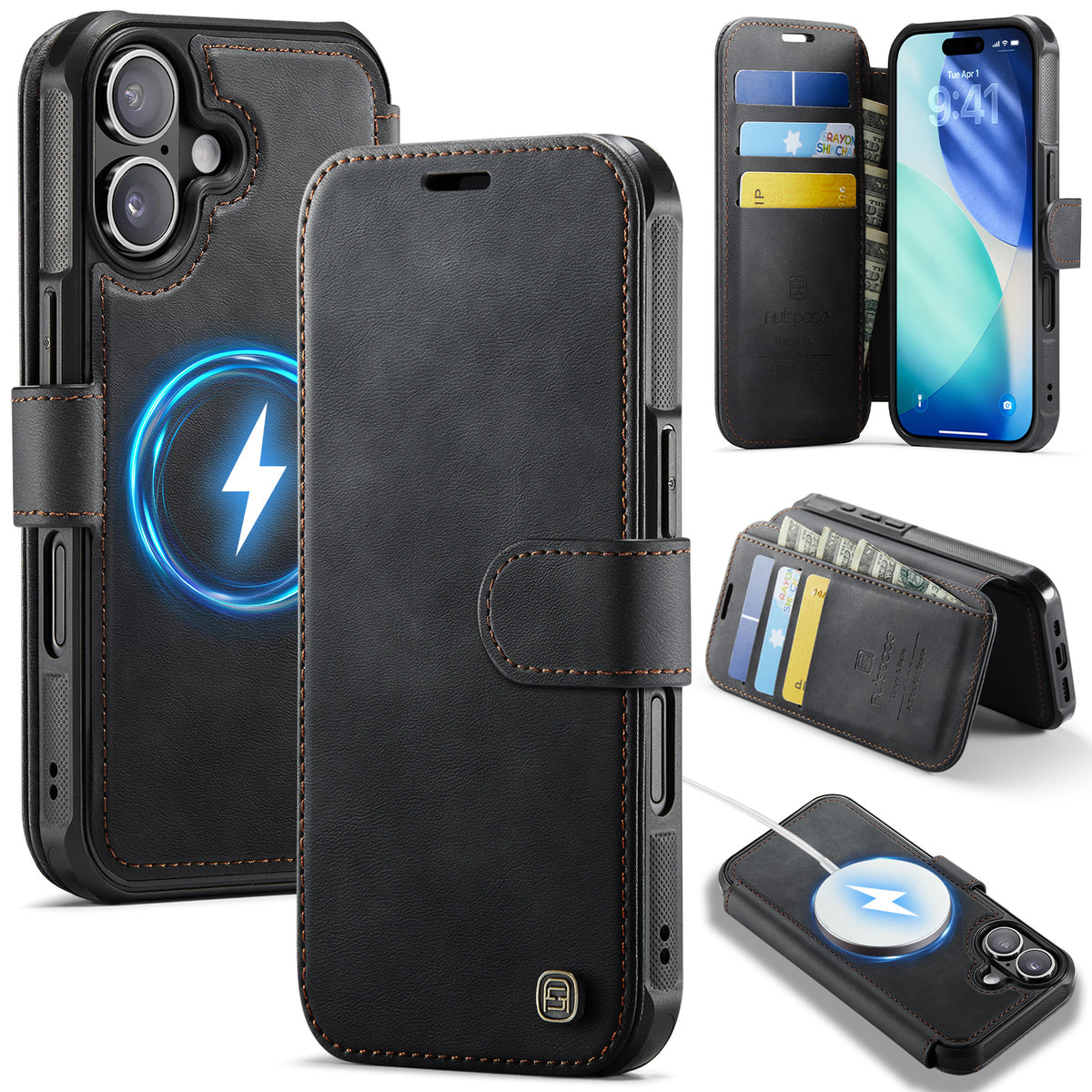 AUTSPACE till iPhone 17 A15-skal RFID-blockerande plånboksfodral i läder med magnet