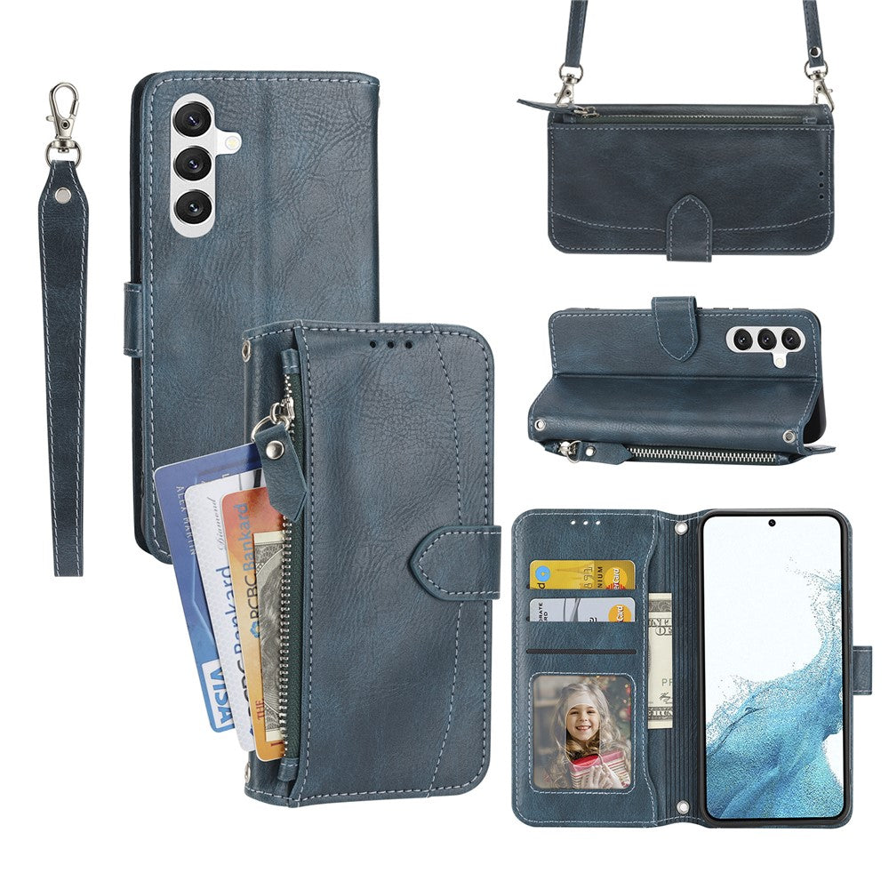 Til Samsung Galaxy S26 FE Cover med lynlåslomme, i læder, med skulderrem