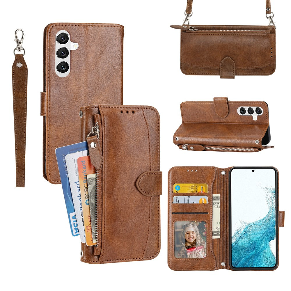 Til Samsung Galaxy S26 FE Cover med lynlåslomme, i læder, med skulderrem