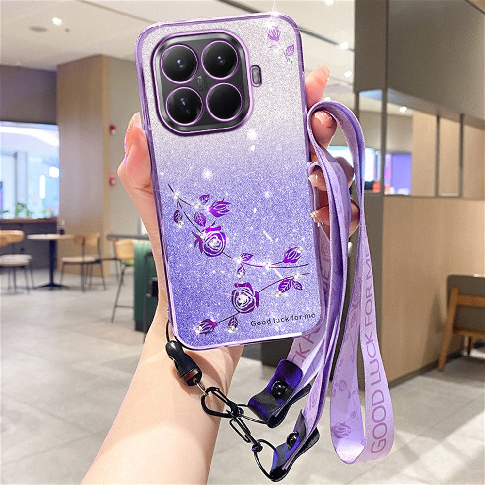 KADEM Til Xiaomi 17T Pro Cover Blomstermønster TPU Gradient Telefoncover med Snor
