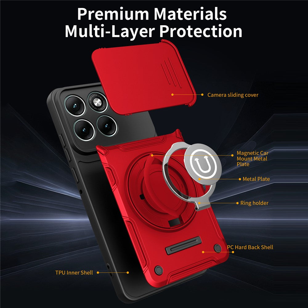 For Motorola Edge 70 Fusion+ 5G  /  70 Fusion 5G Case with Slide Camera Cover Ring Kickstand PC + TPU Phone Shell