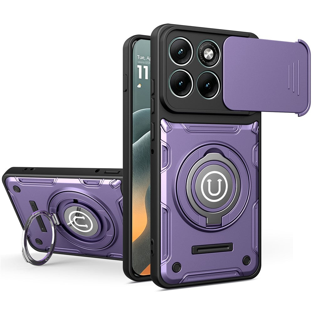 For Motorola Edge 70 Fusion+ 5G  /  70 Fusion 5G Case with Slide Camera Cover Ring Kickstand PC + TPU Phone Shell