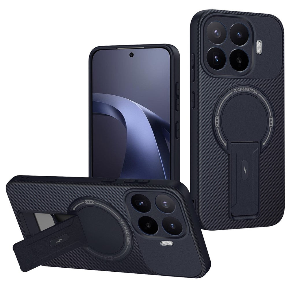 Til Xiaomi 17T Pro Cover Kulfibertekstur PC + TPU Telefoncover med Støttefod