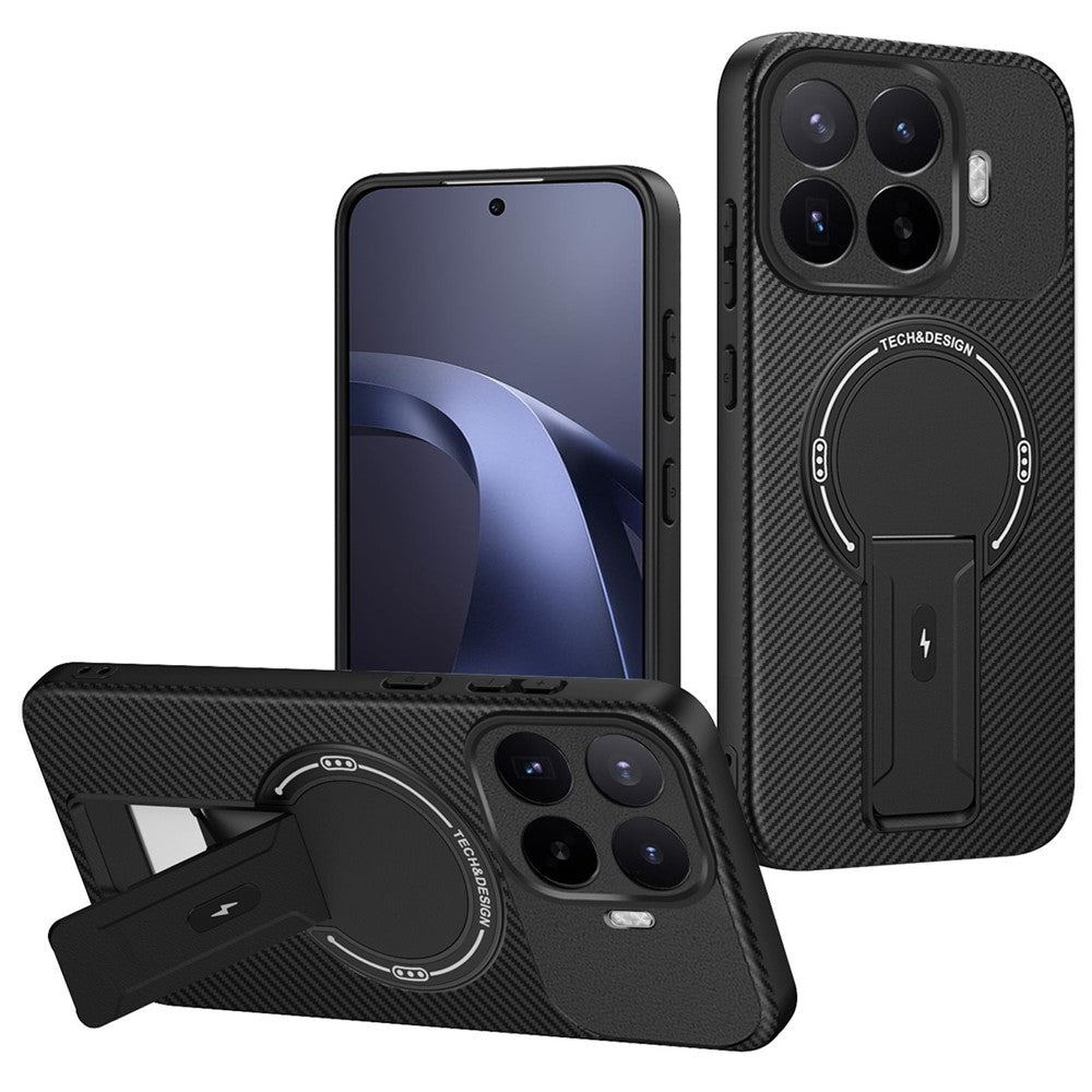 Til Xiaomi 17T Pro Cover Kulfibertekstur PC + TPU Telefoncover med Støttefod