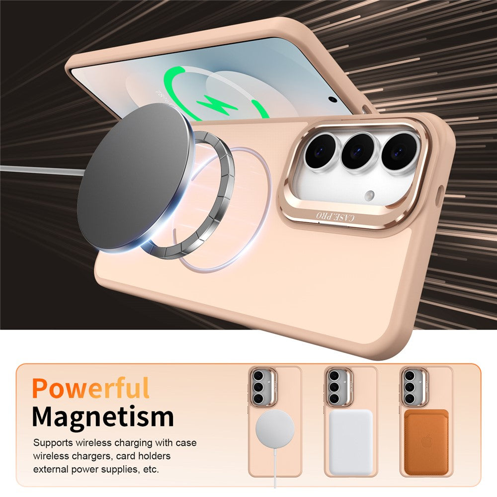 For Samsung Galaxy A27 5G Case Skin-touch PC + TPU Magnetic Phone Cover with Lens Frame Kickstand
