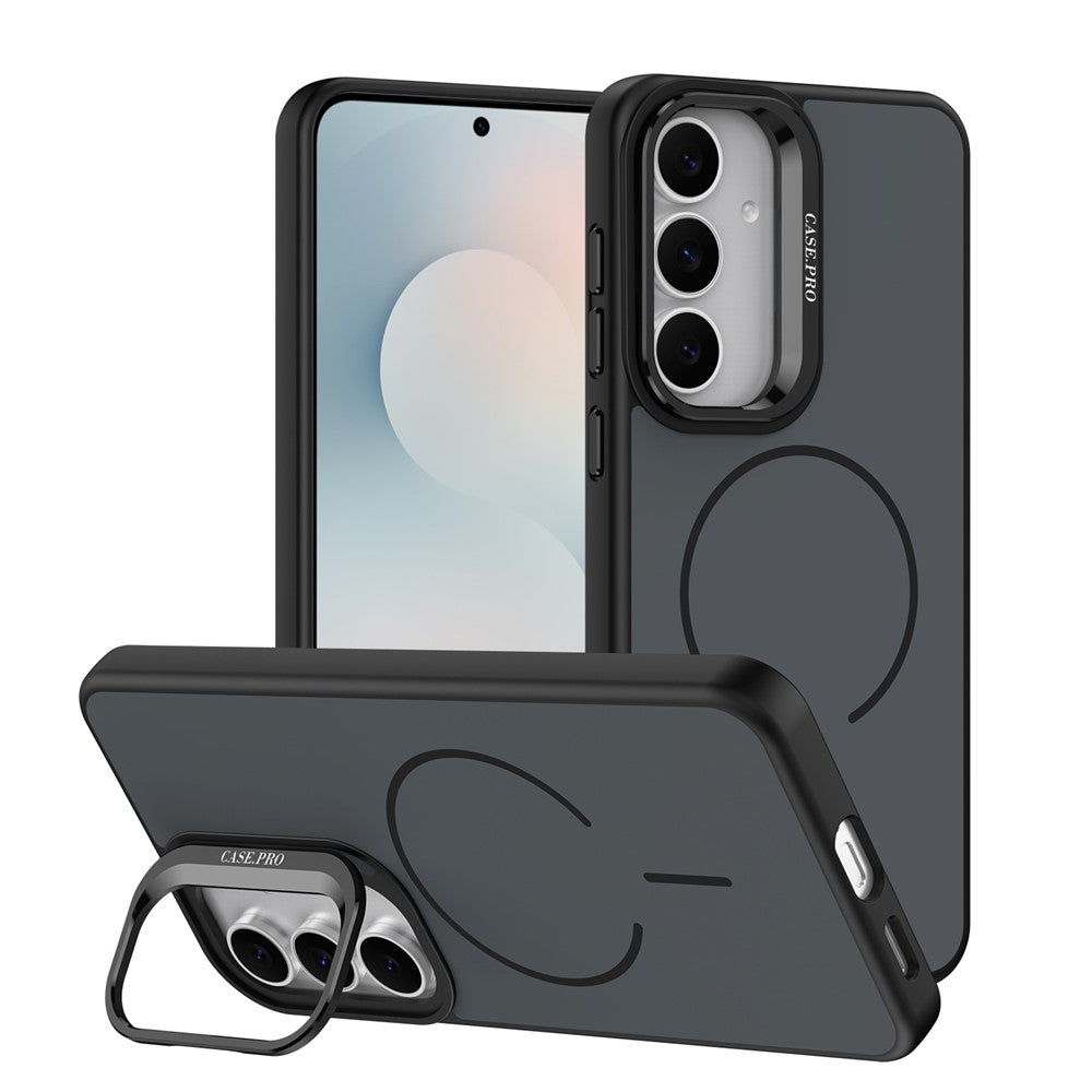 For Samsung Galaxy A27 5G Case Skin-touch PC + TPU Magnetic Phone Cover with Lens Frame Kickstand