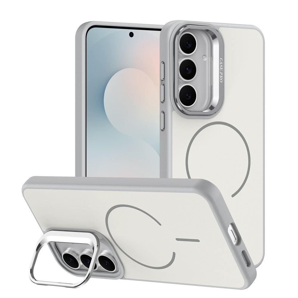 For Samsung Galaxy A27 5G Case Skin-touch PC + TPU Magnetic Phone Cover with Lens Frame Kickstand