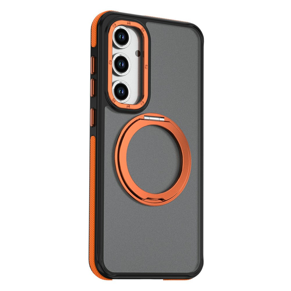 For Samsung Galaxy S26 FE Magnetic Case Double Color Rotating Ring Kickstand PC + TPU Phone Cover