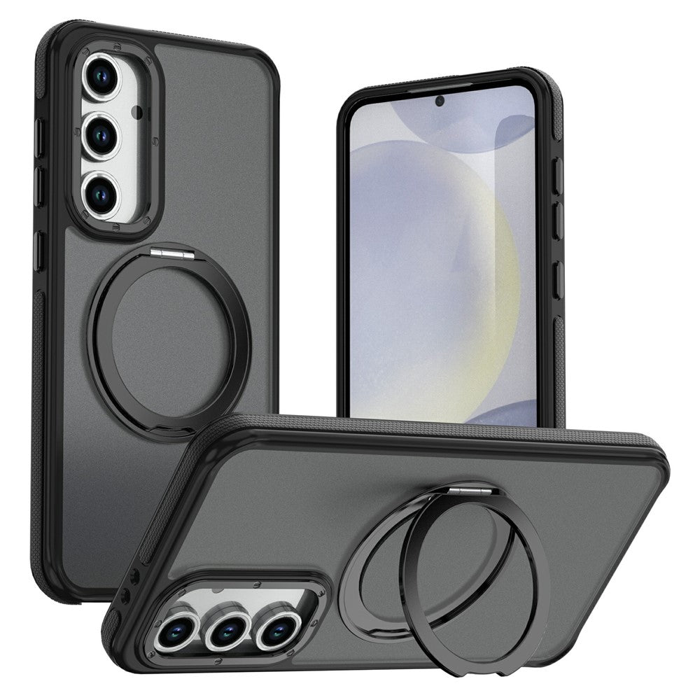 For Samsung Galaxy S26 FE Magnetic Case Double Color Rotating Ring Kickstand PC + TPU Phone Cover
