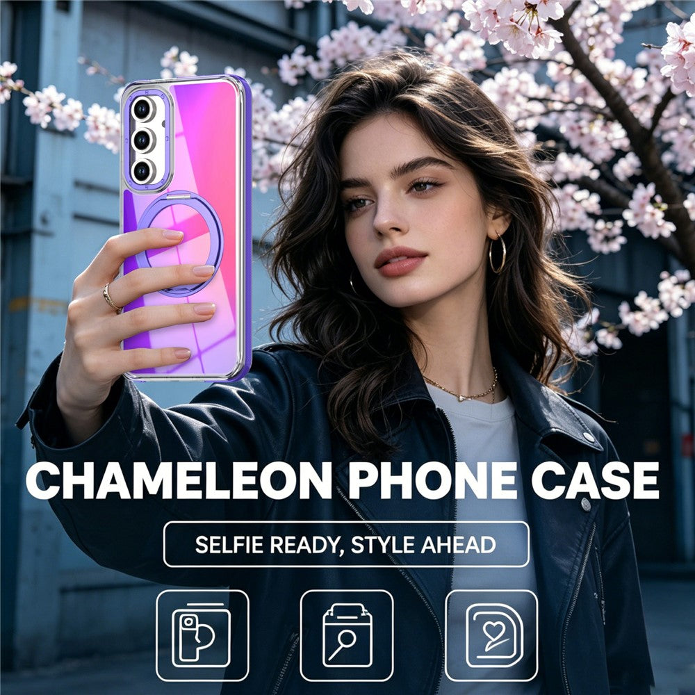 For Samsung Galaxy S26 FE Magnetic Case Chameleon Gradient TPU + Acrylic Phone Cover with 360 Degree Rotating Kickstand