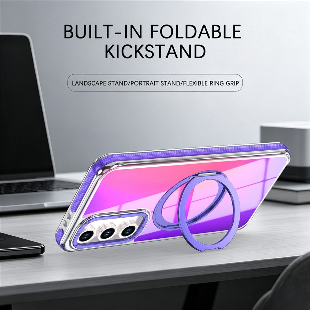 For Samsung Galaxy S26 FE Magnetic Case Chameleon Gradient TPU + Acrylic Phone Cover with 360 Degree Rotating Kickstand