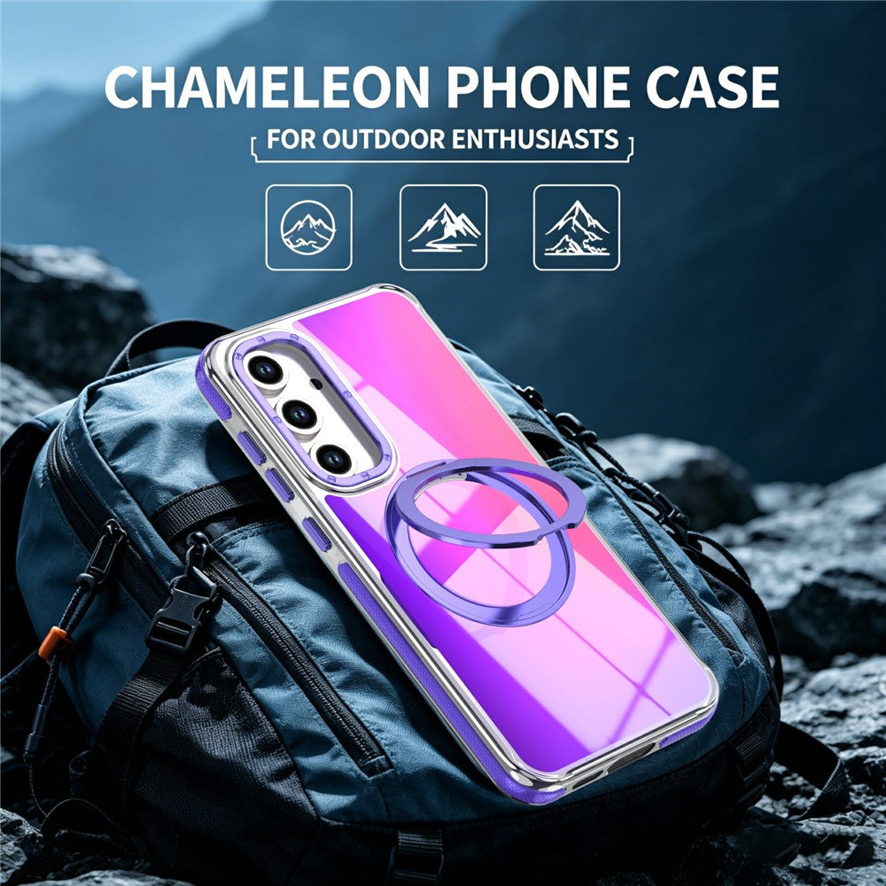 For Samsung Galaxy S26 FE Magnetic Case Chameleon Gradient TPU + Acrylic Phone Cover with 360 Degree Rotating Kickstand