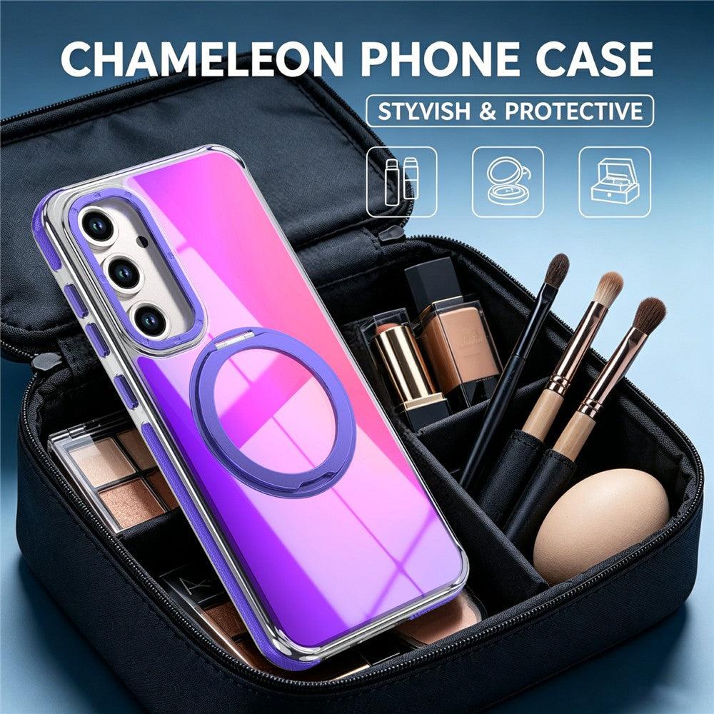 For Samsung Galaxy S26 FE Magnetic Case Chameleon Gradient TPU + Acrylic Phone Cover with 360 Degree Rotating Kickstand