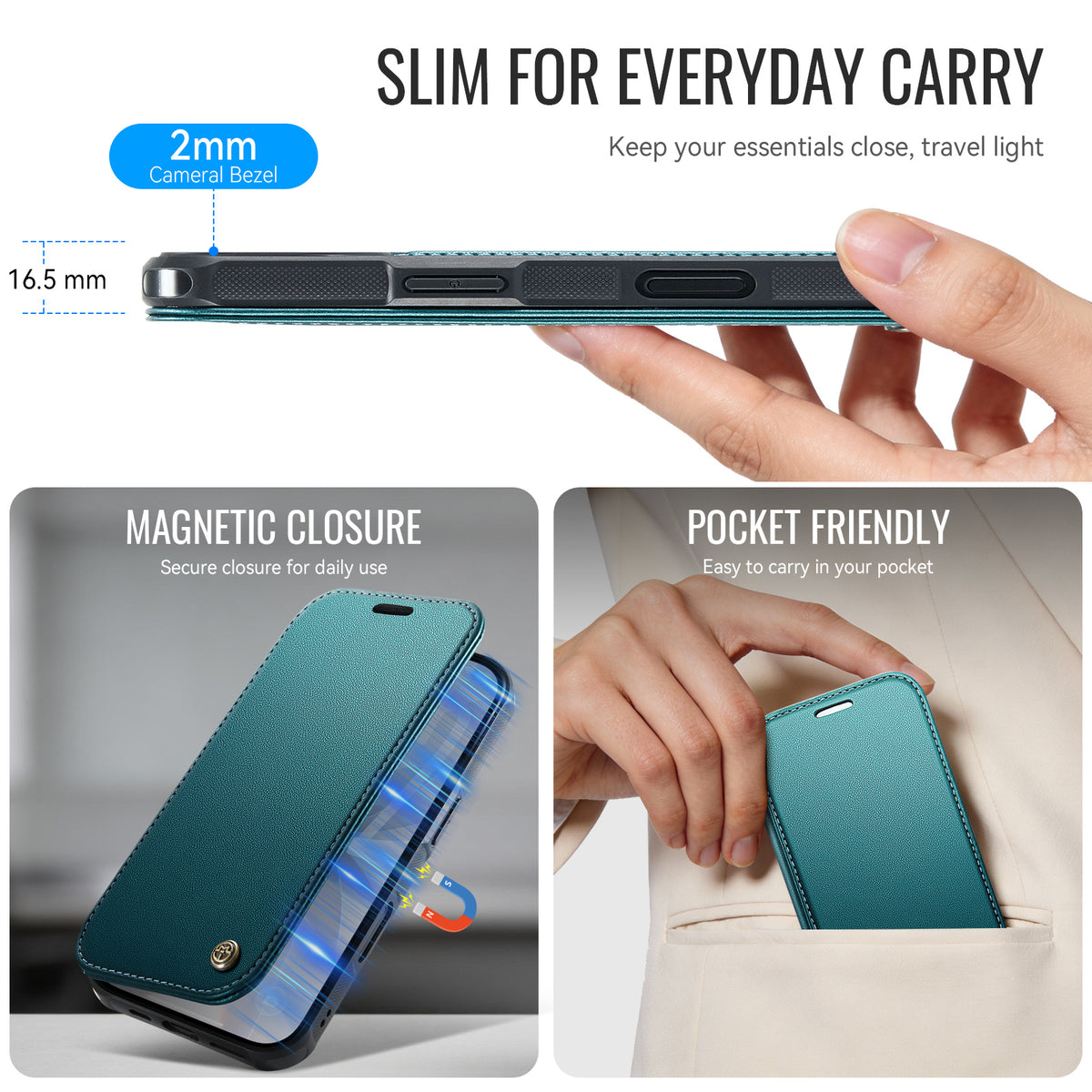 CASEME for iPhone 16 Plus Case  053  Magnetic RFID Blocking Wallet Flip Leather Phone Cover
