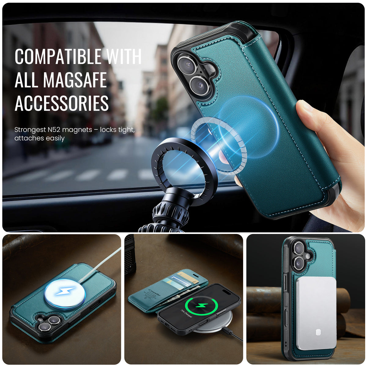 CASEME for iPhone 17 Case  053  Magnetic RFID Blocking Wallet Flip Leather Phone Cover