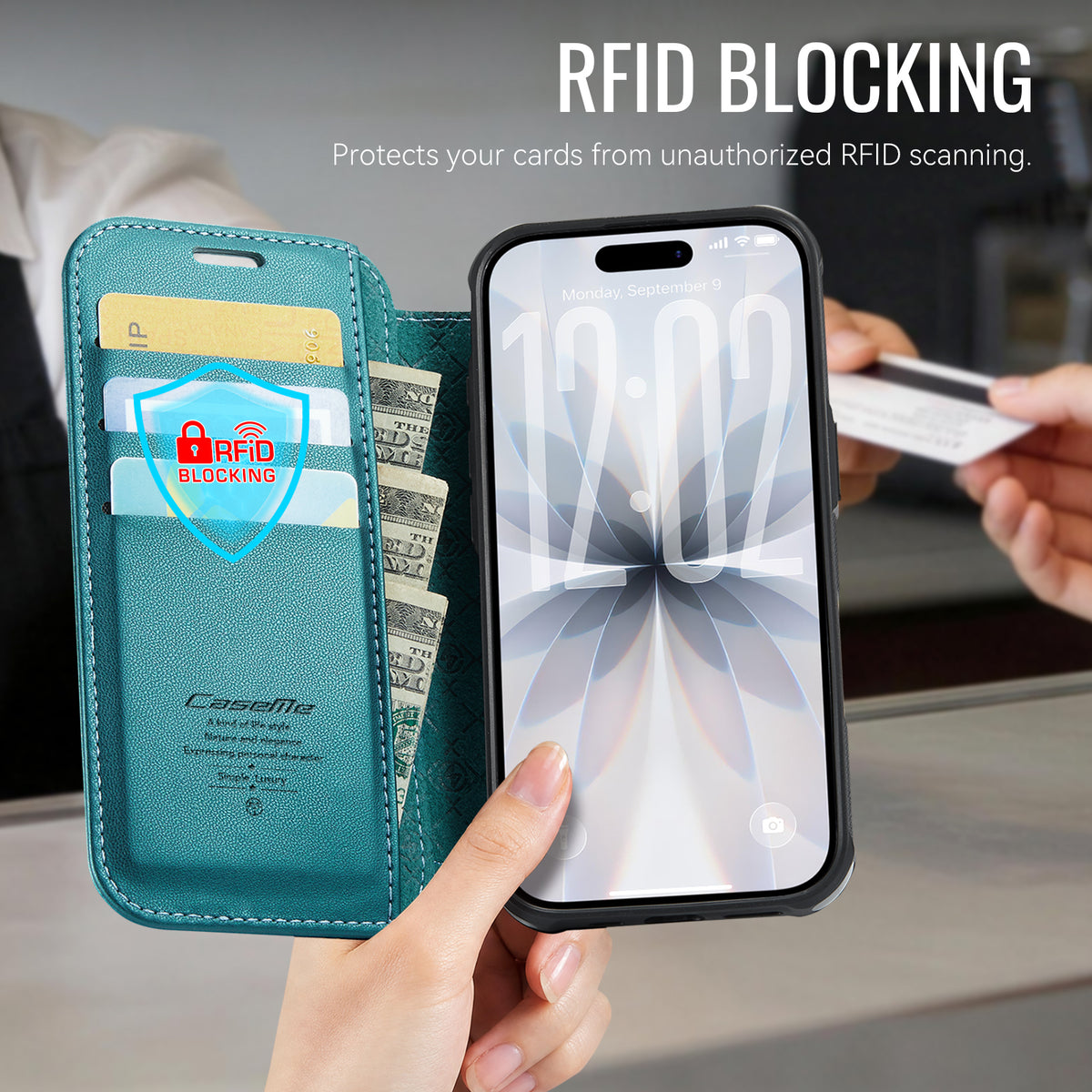CASEME for iPhone 17 Case  053  Magnetic RFID Blocking Wallet Flip Leather Phone Cover