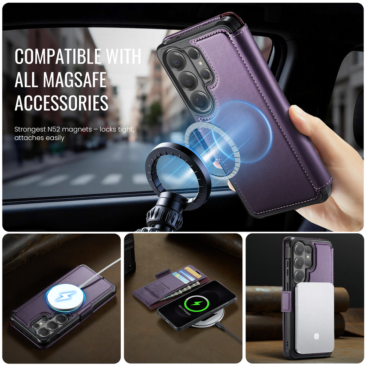 CASEME for Samsung Galaxy S22 Ultra 5G Case 053 Magnetic RFID Blocking Wallet Flip Leather Phone Cover