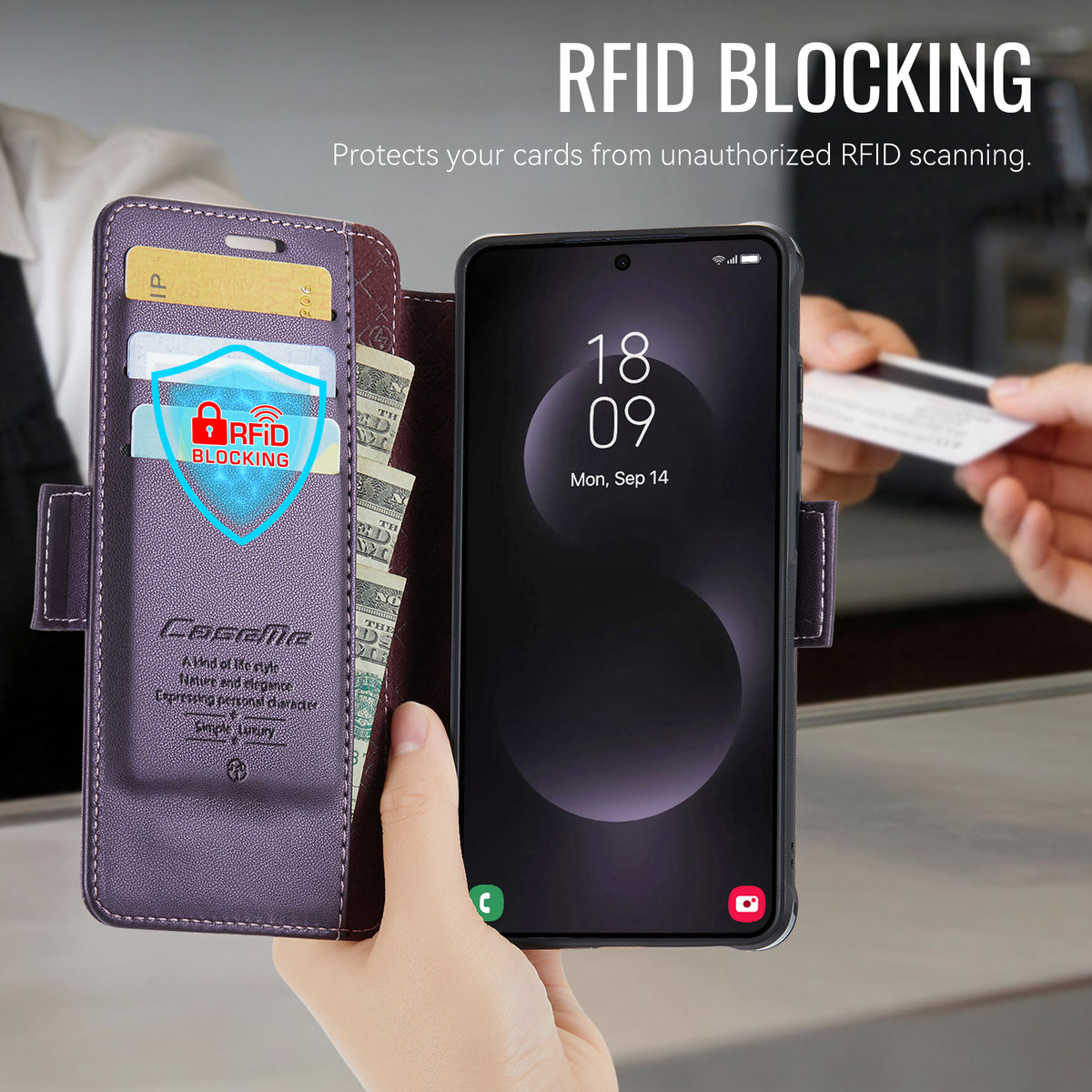 CASEME for Samsung Galaxy S22 Ultra 5G Case 053 Magnetic RFID Blocking Wallet Flip Leather Phone Cover