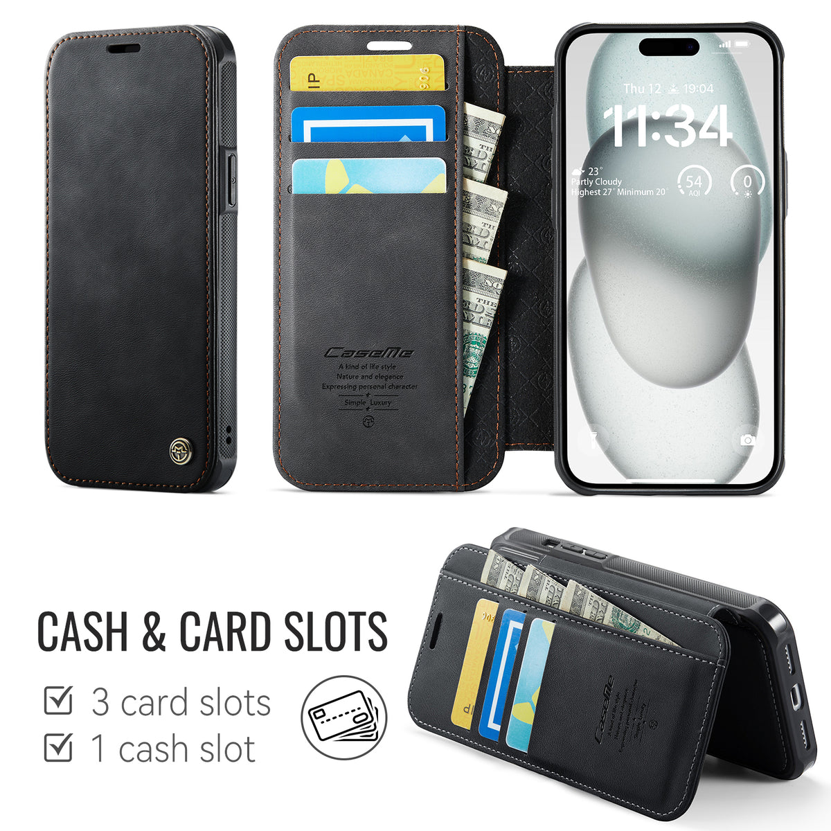 CASEME for iPhone 13 Case  053  Magnetic RFID Blocking Wallet Flip Leather Phone Cover