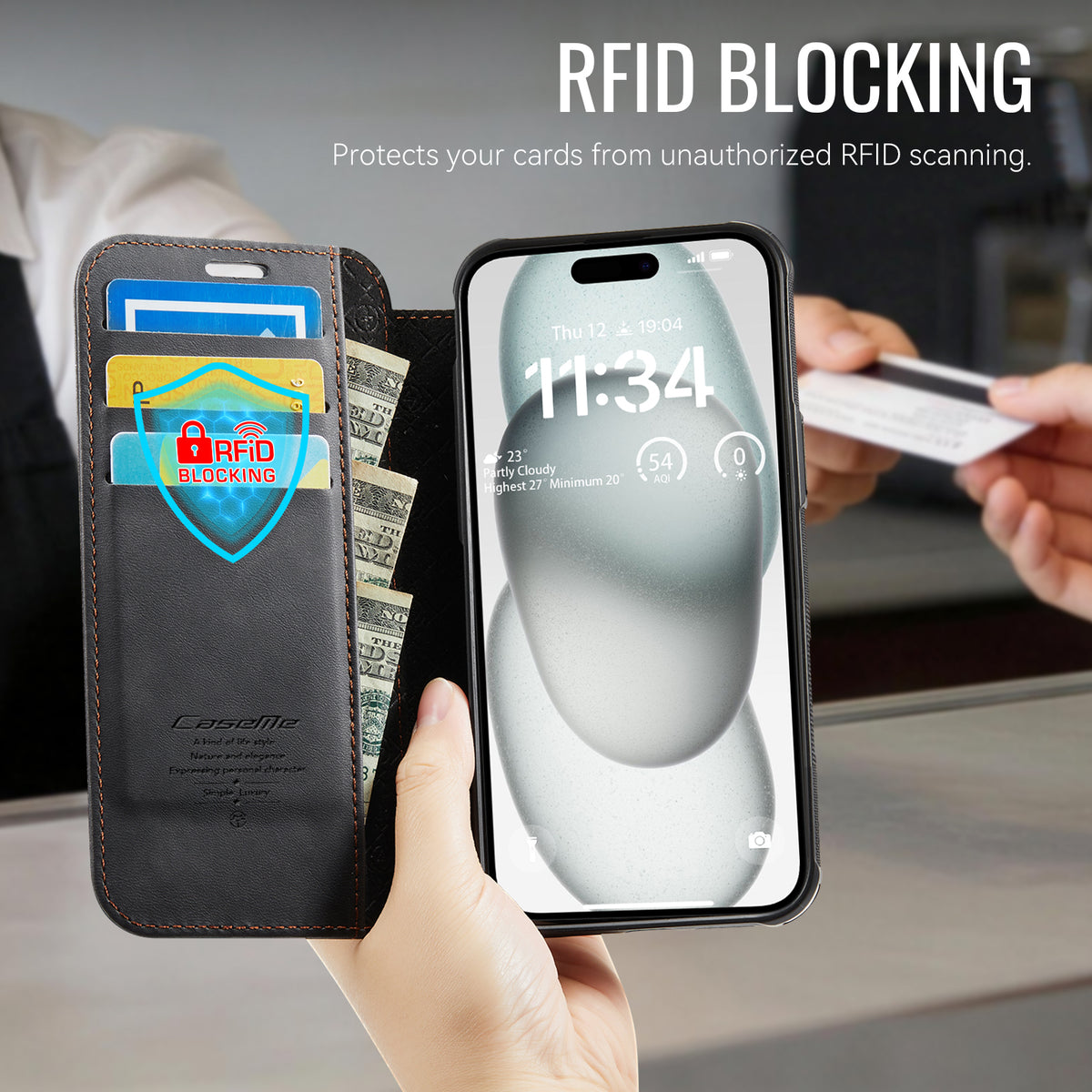 CASEME for iPhone 13 Case  053  Magnetic RFID Blocking Wallet Flip Leather Phone Cover