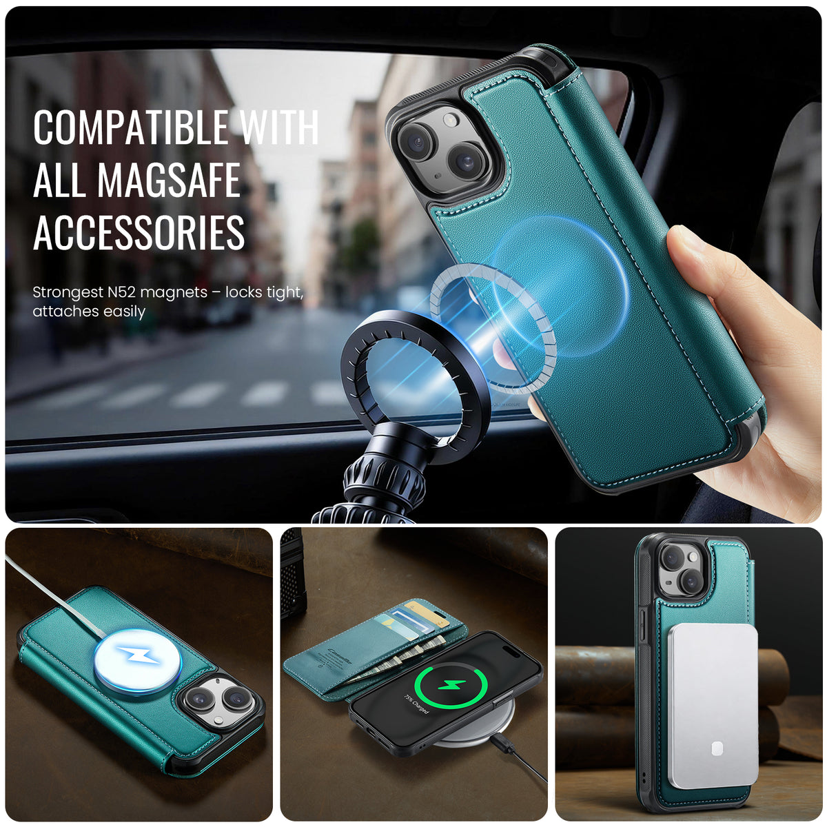 CASEME for iPhone 15 Case  053  Magnetic RFID Blocking Wallet Flip Leather Phone Cover