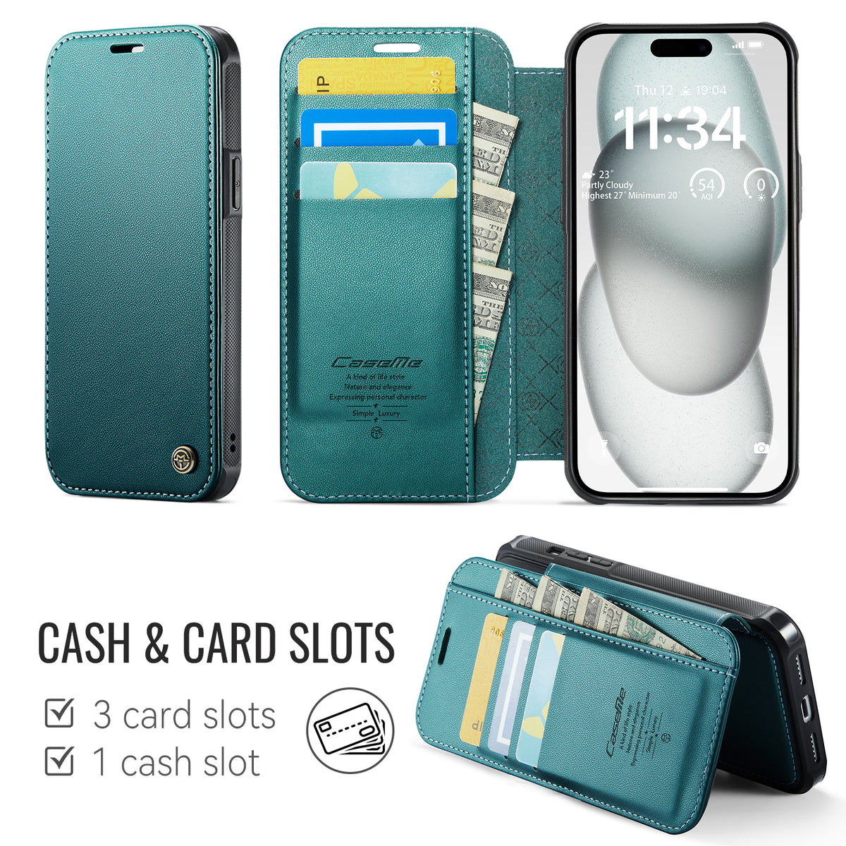 CASEME for iPhone 12 Pro / iPhone 12 Case  053  Magnetic RFID Blocking Wallet Flip Leather Phone Cover