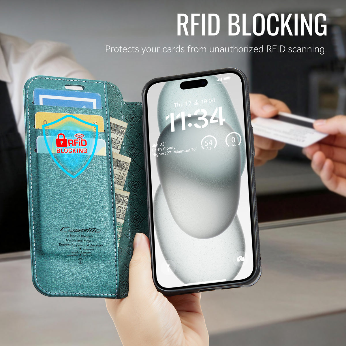 CASEME for iPhone 12 Pro / iPhone 12 Case  053  Magnetic RFID Blocking Wallet Flip Leather Phone Cover