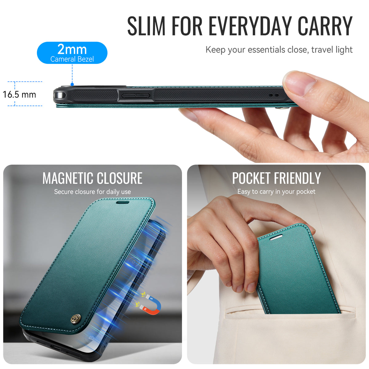 CASEME for iPhone 12 Pro / iPhone 12 Case  053  Magnetic RFID Blocking Wallet Flip Leather Phone Cover