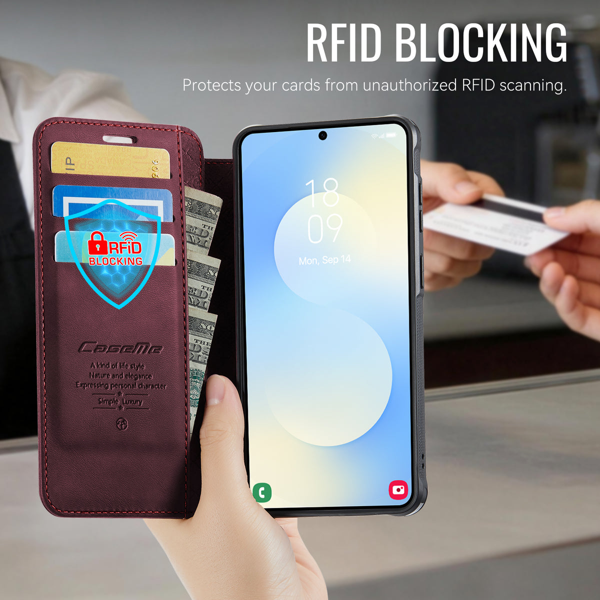CASEME for Samsung Galaxy S26 Case 053 Magnetic RFID Blocking Wallet Flip Leather Phone Cover