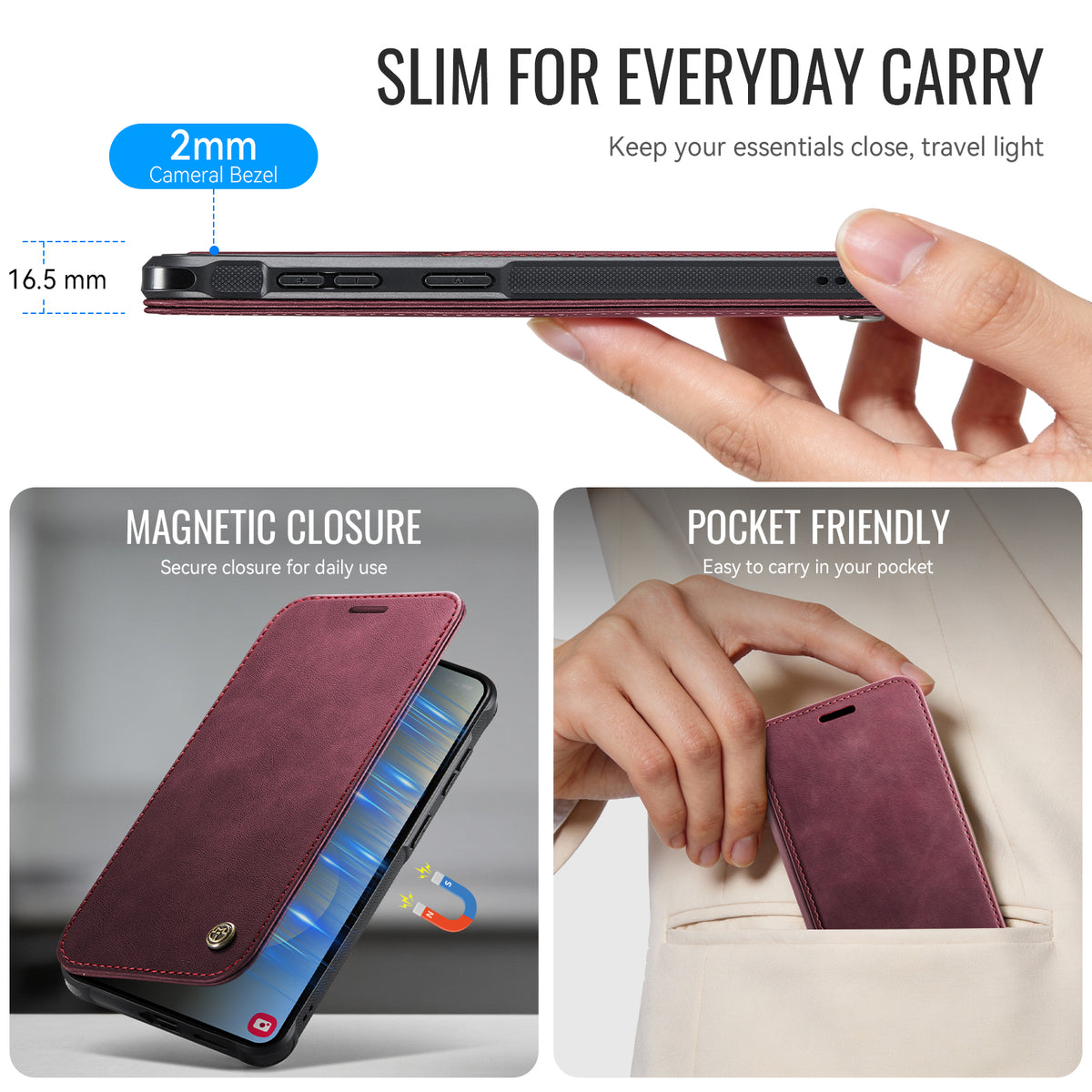 CASEME till Samsung Galaxy S26+ Fodral 053 Magnetiskt RFID-blockerande Plånboksfodral i Läder