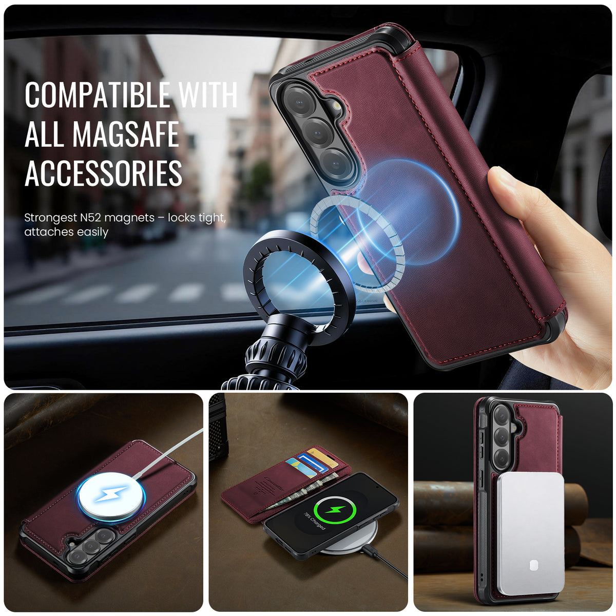 CASEME for Samsung Galaxy S25 / Galaxy S24 Case 053 Magnetic RFID Blocking Wallet Flip Leather Phone Cover