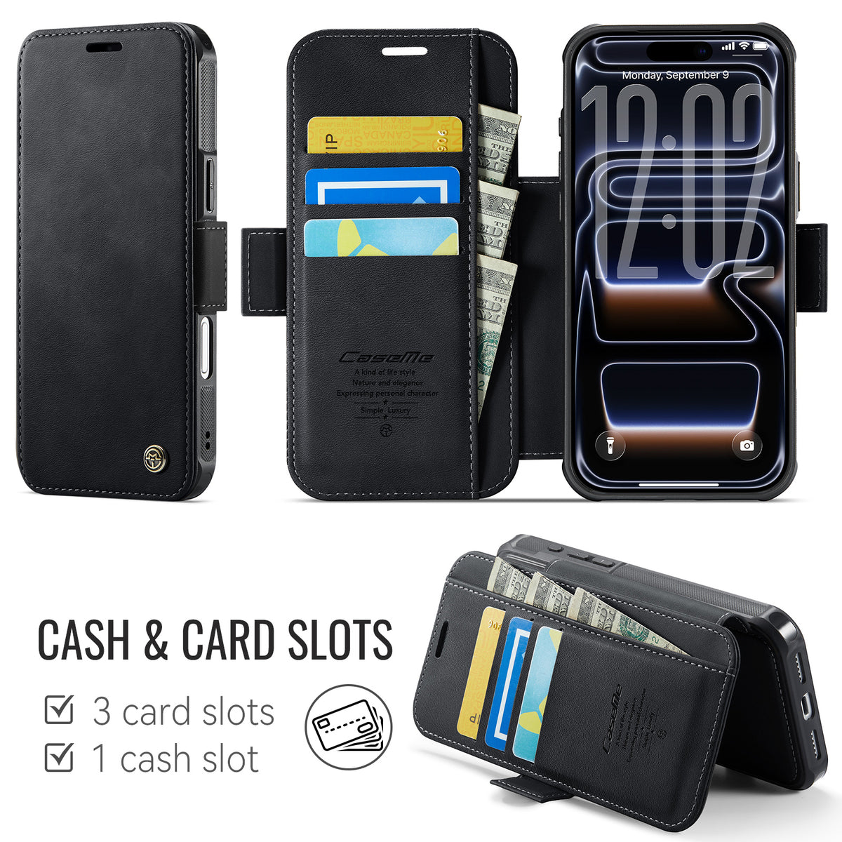 CASEME for iPhone 18 Pro / 17 Pro Case 053 Magnetic RFID Blocking Wallet Flip Leather Phone Cover